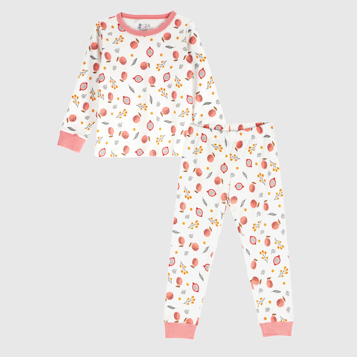 Pijama blanco frutas y hojas algodón peruano