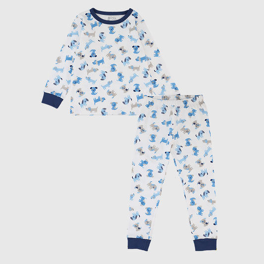 Pijama blanco perritos azules algodón peruano