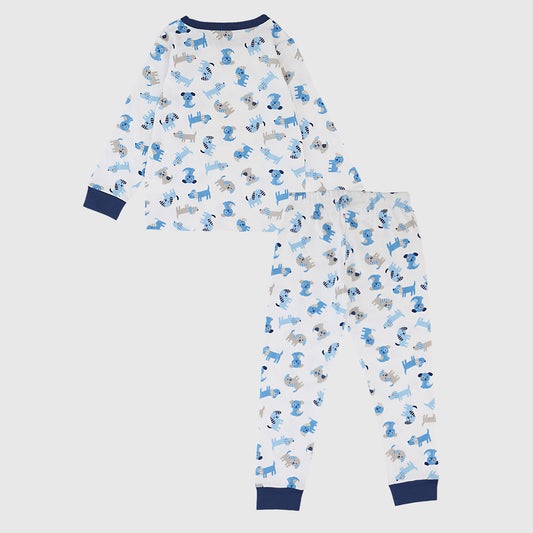 Pijama blanco perritos azules algodón peruano