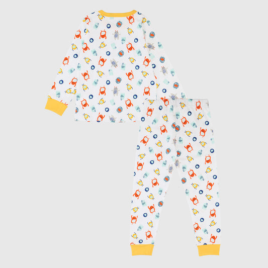 Pijama blanco monstruos algodón peruano