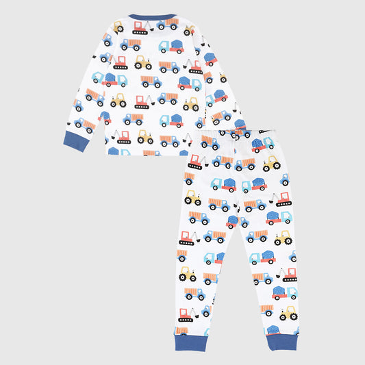 Pijama blanco camiones algodón peruano