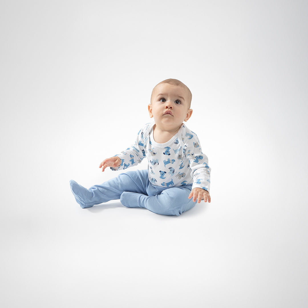 Pack body blanco celeste perritos algodón peruano