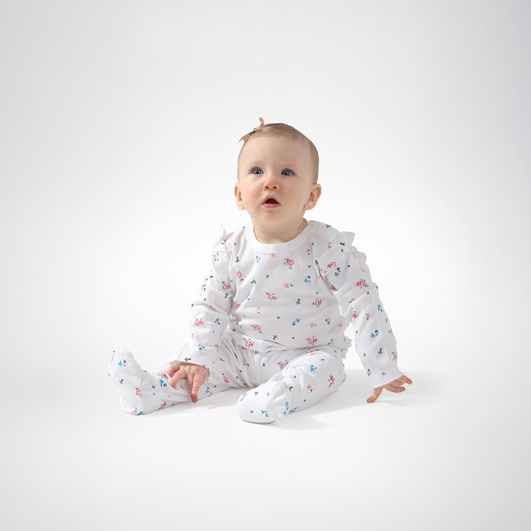 Pack body blanco rosa flores algodón peruano