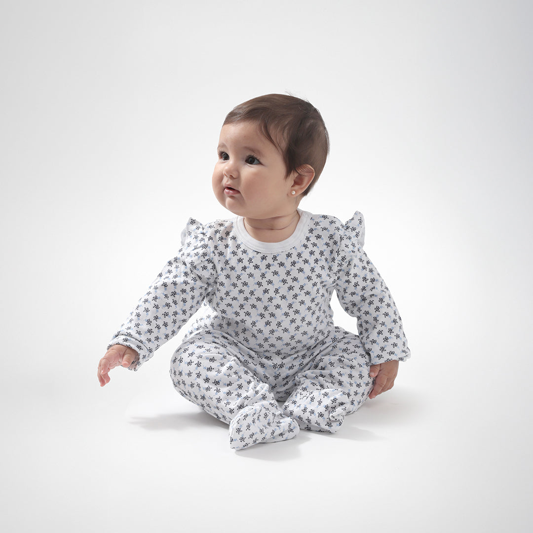 Pack body blanco celeste hojas algodón peruano