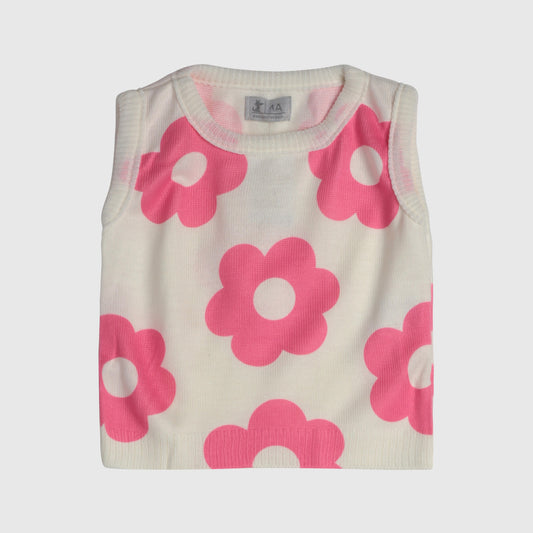 Chaleco beige sin mangas flores