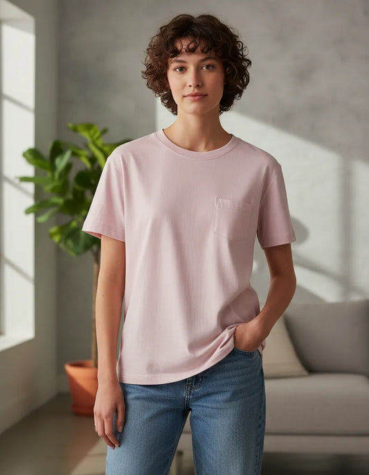 Polera aqua lila bolsillo adulto algodón peruano