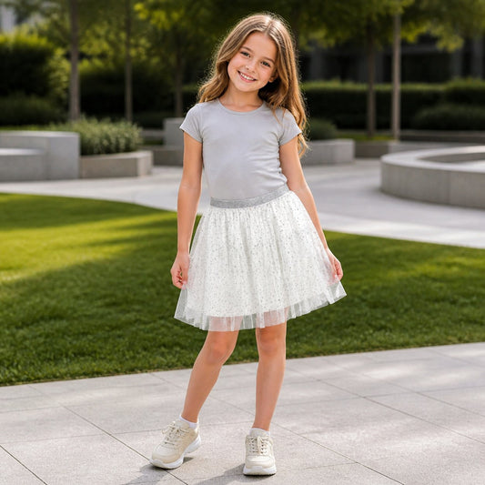 Falda tutu blanca brillos grises
