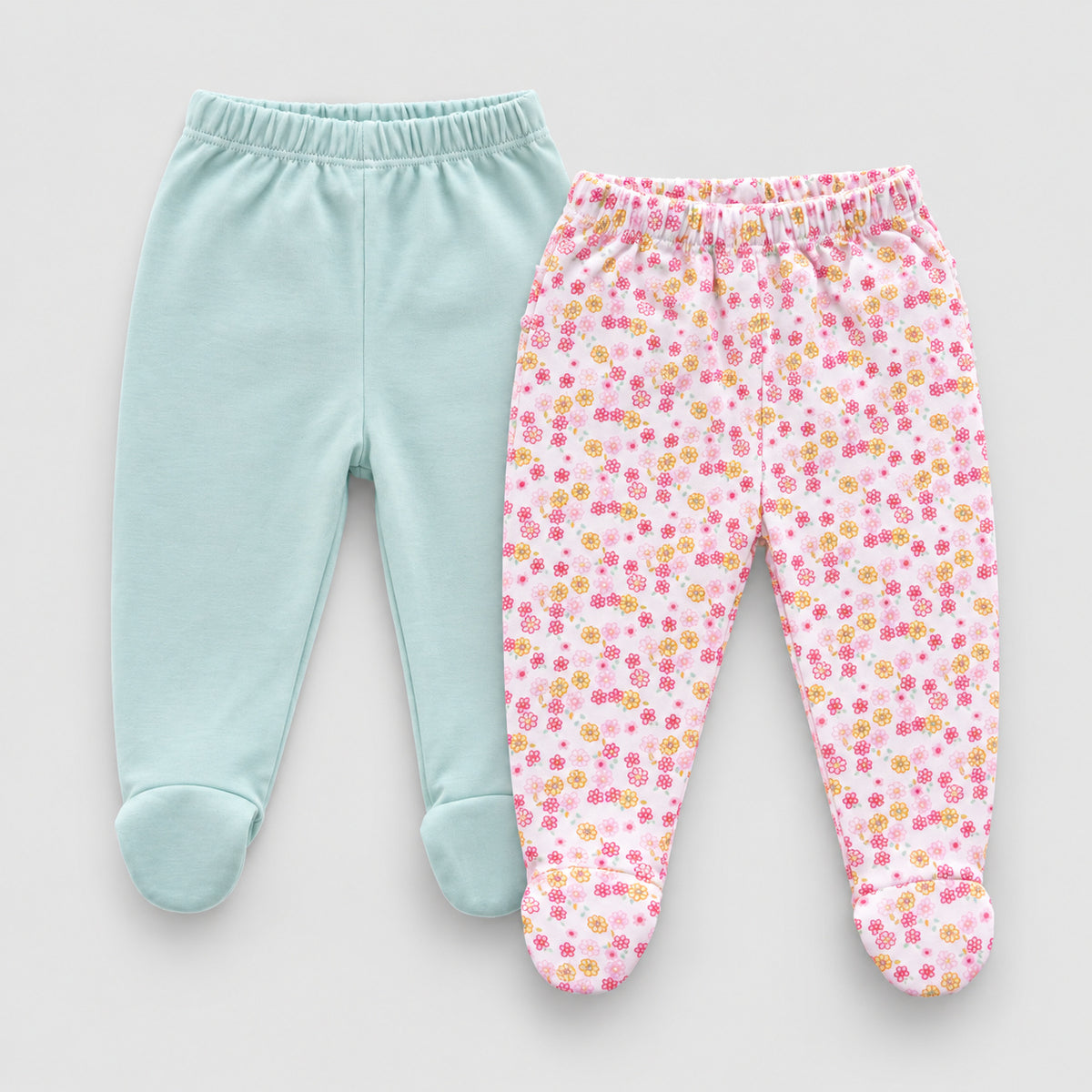 Pack pantalones verde agua y flores algodón peruano