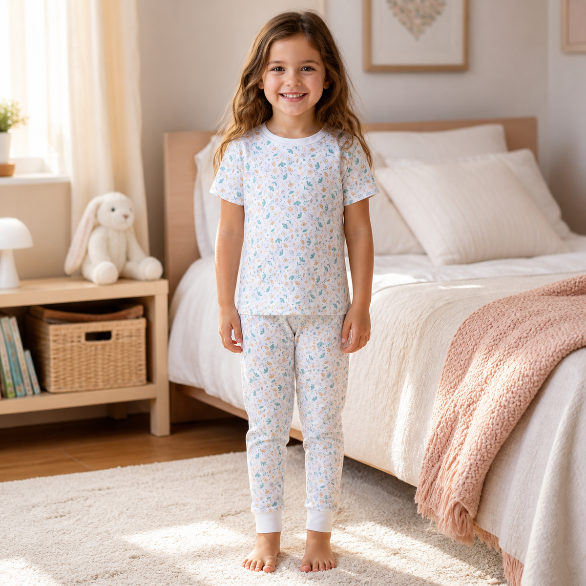 Pijama blanco hojas colores algodón peruano