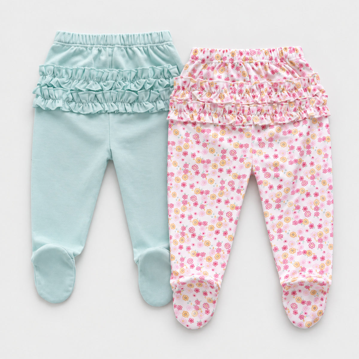 Pack pantalones verde agua y flores algodón peruano