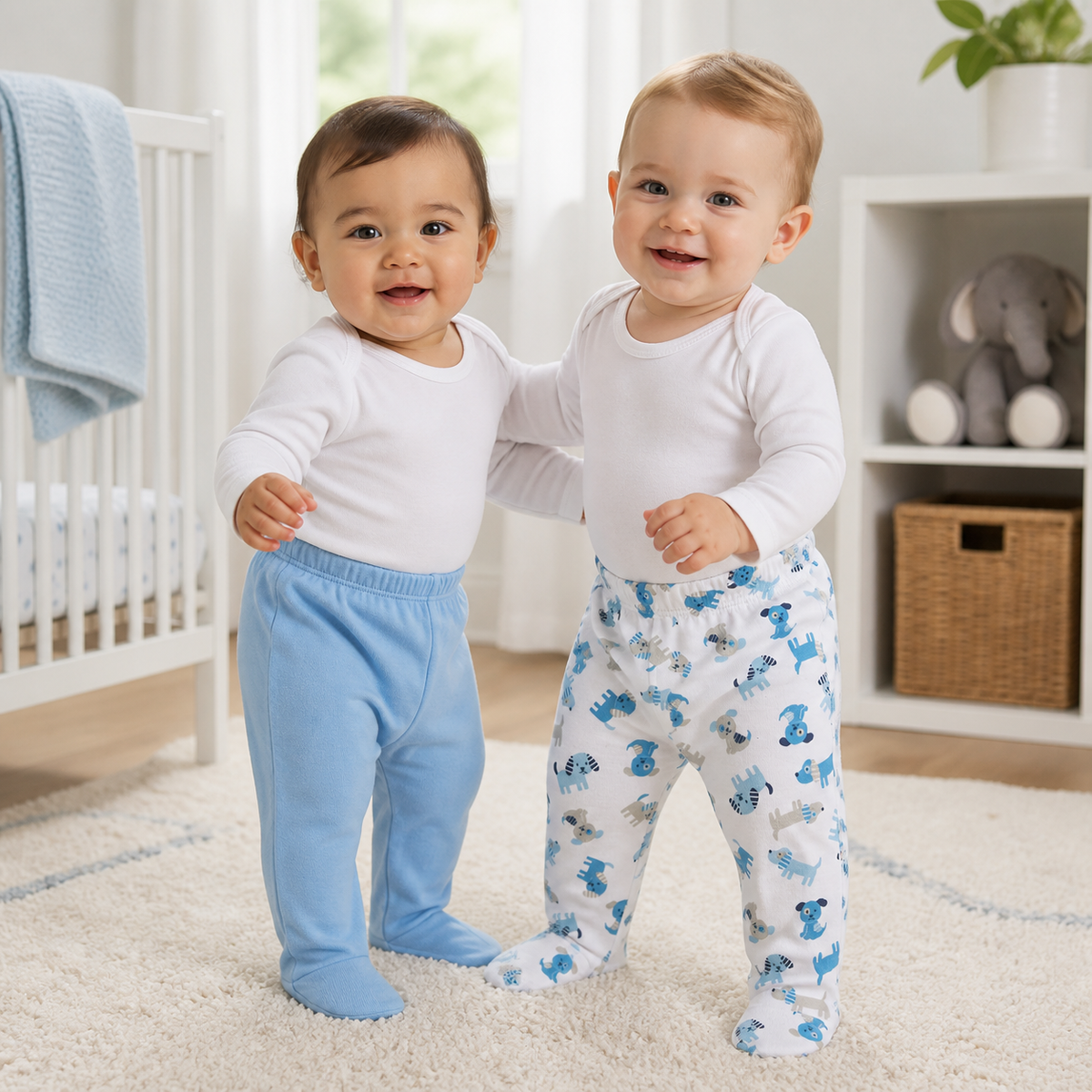 Pack pantalones blanco celeste perritos algodón peruano