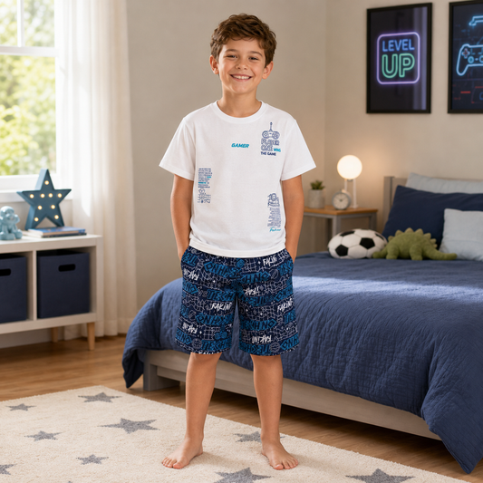 Conjunto polera blanca y short gamer algodón
