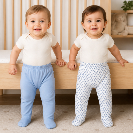 Pack pantalones blanco celeste hojas algodón peruano