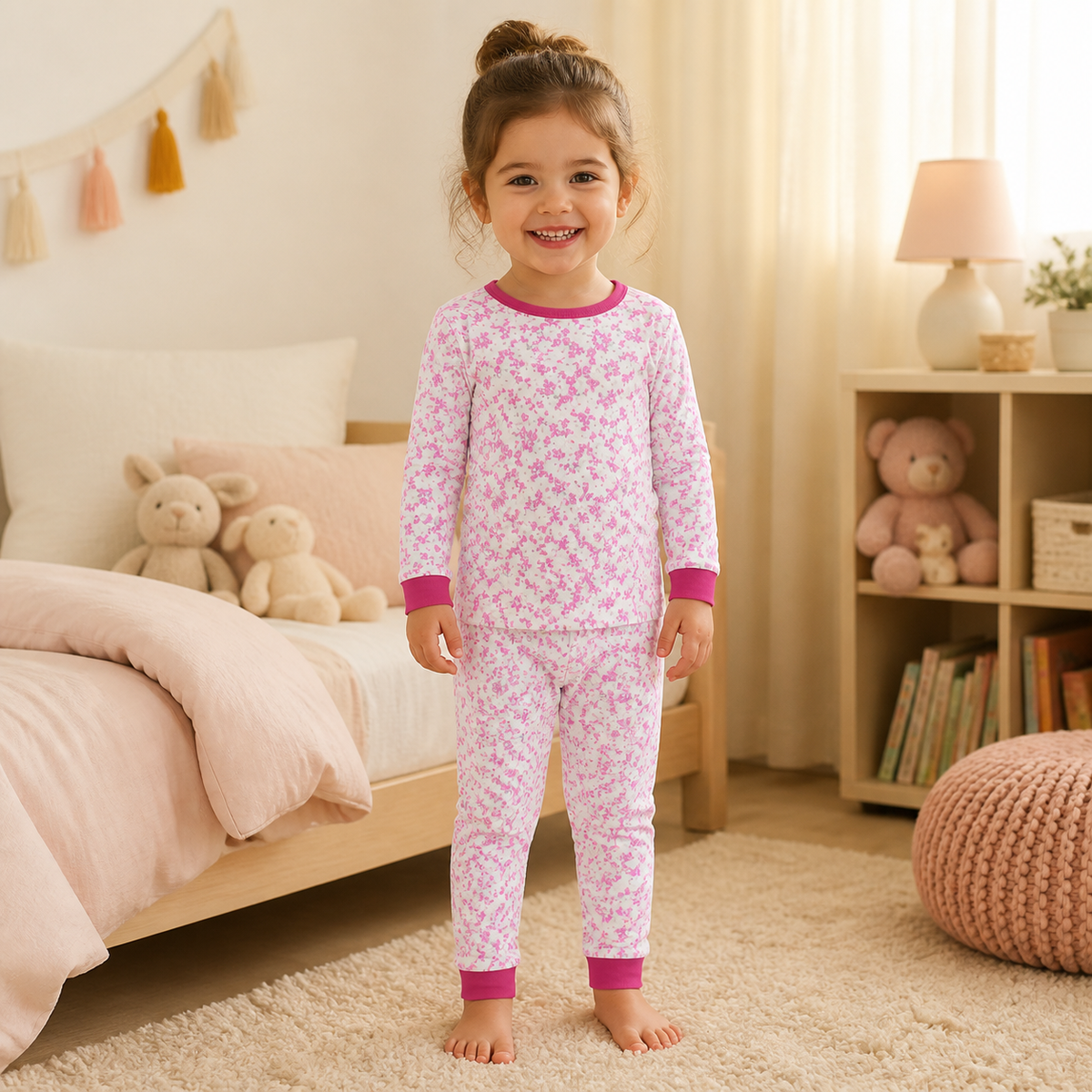 Pijama blanco flores fucsia algodón peruano - 2A