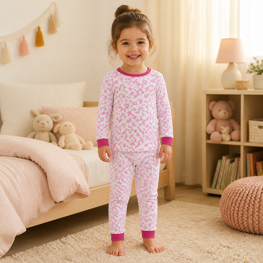 Pijama blanco flores fucsia algodón peruano