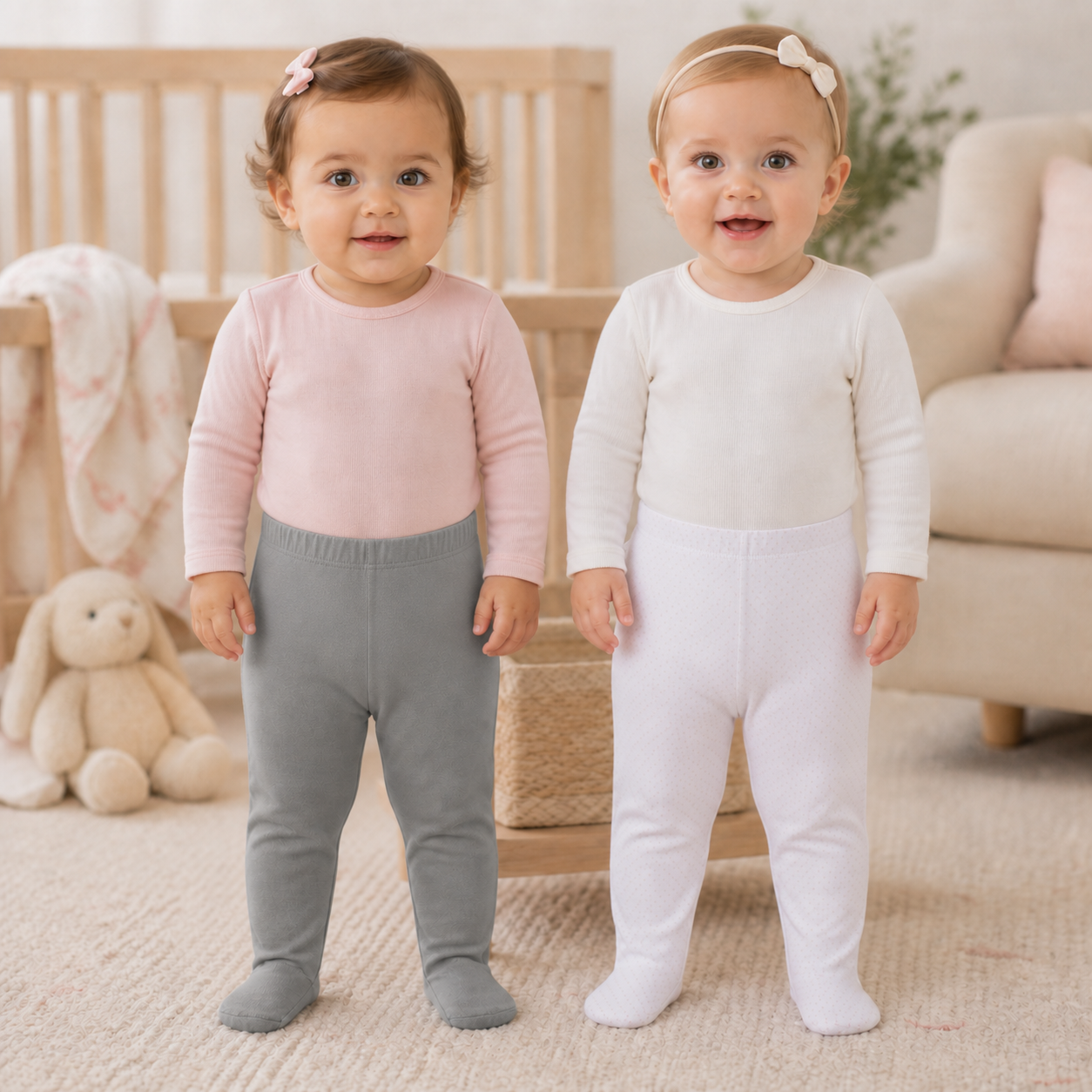 Pack pantalones blanco gris cinta rosa algodón peruano