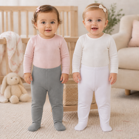 Pack pantalones blanco gris cinta rosa algodón peruano