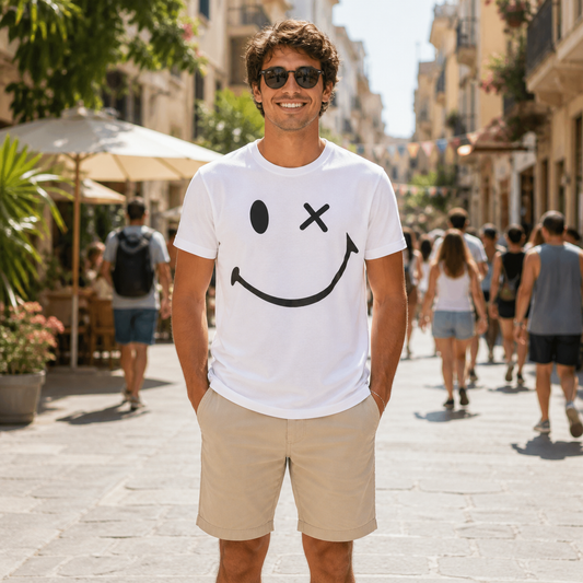 Polera blanca smile adulto algodón peruano