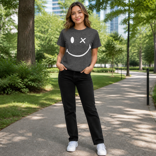 Polera gris smile adulto algodón peruano