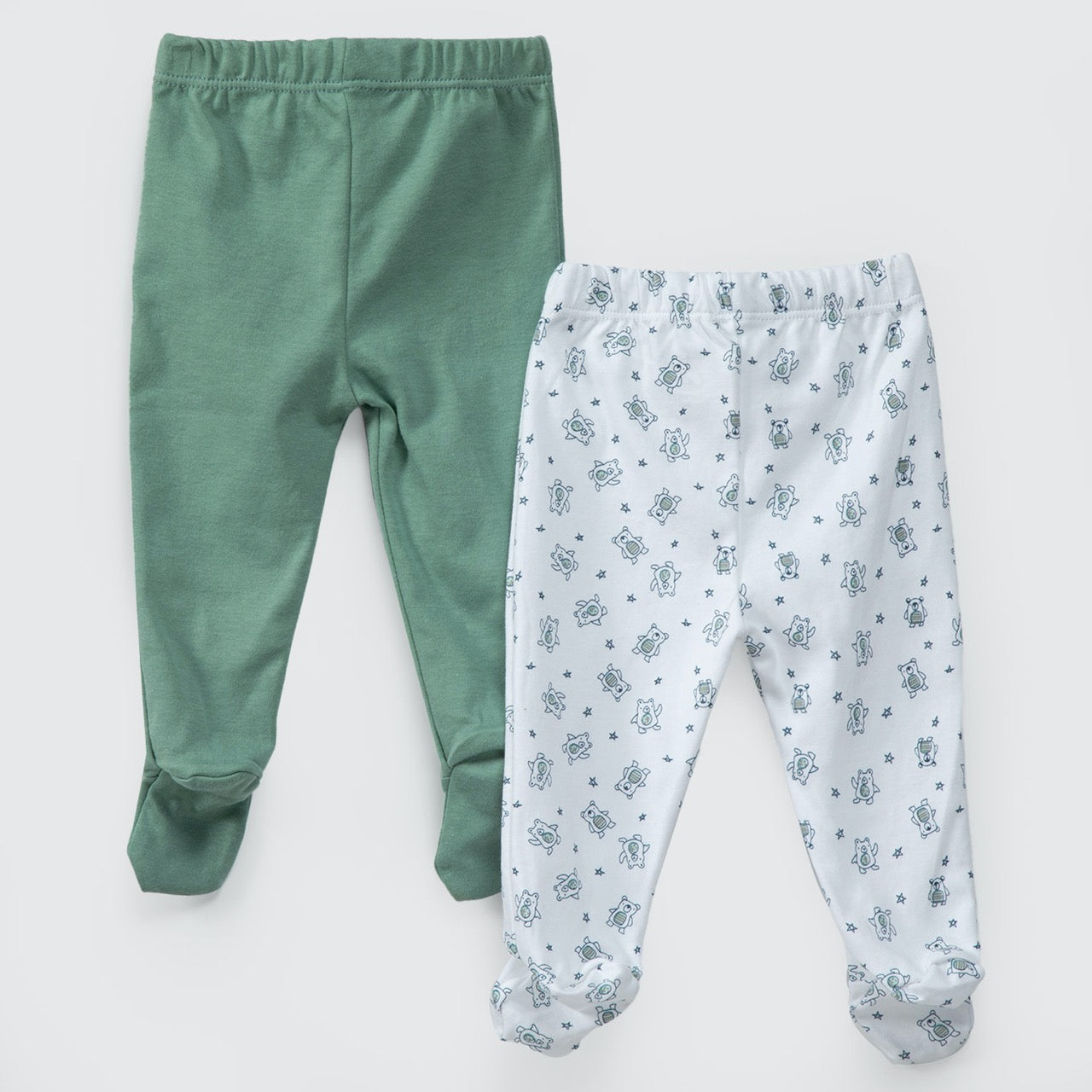 Pack pantalones blanco verde ositos algodón peruano