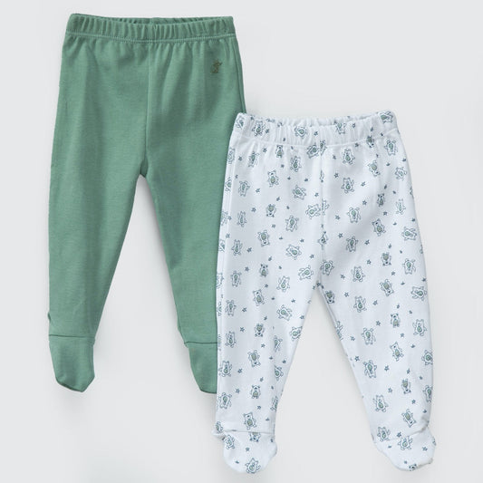 Pack pantalones blanco verde ositos algodón peruano