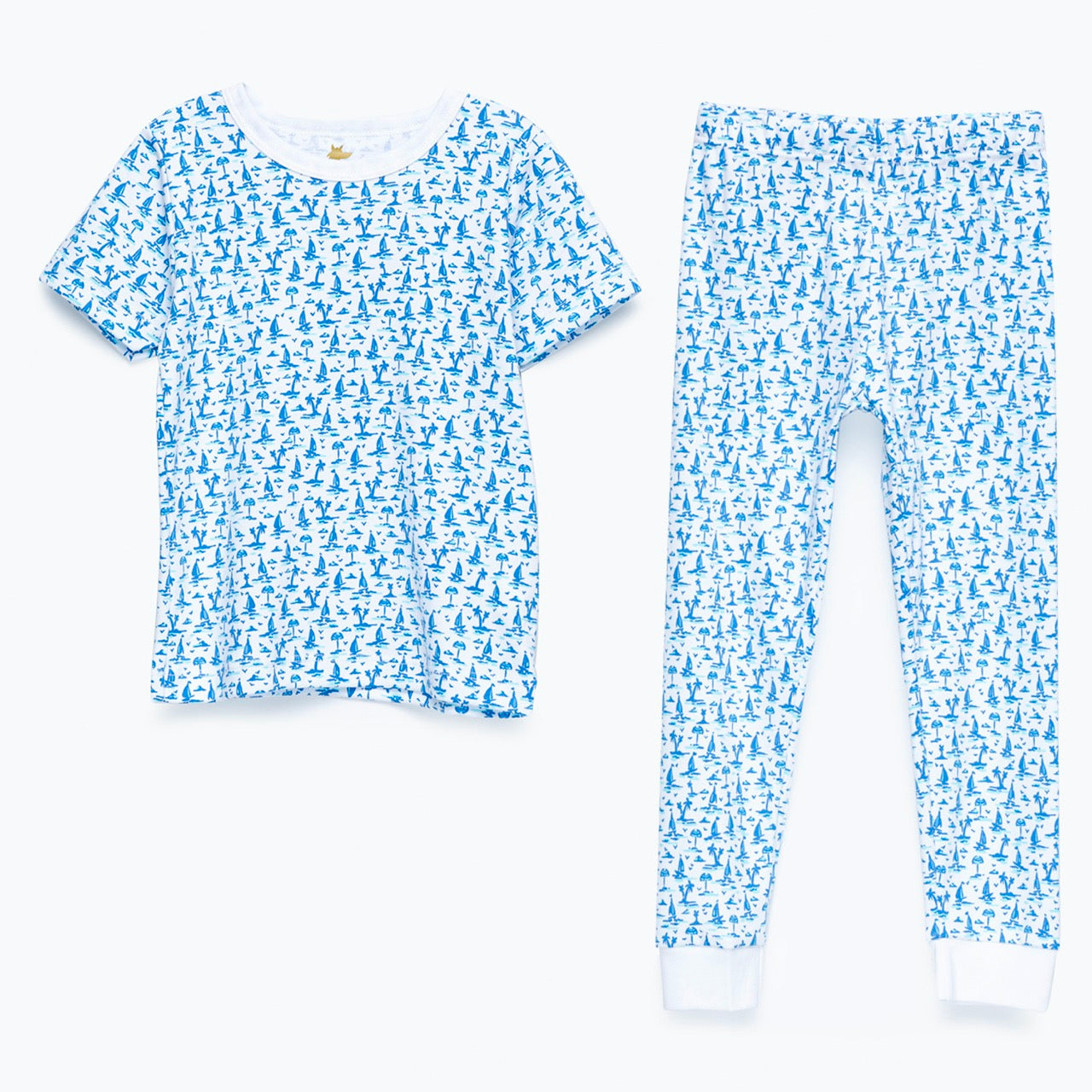 Pijama blanco palmeras azul algodón peruano