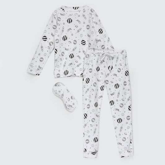 Pijama blanco galaxia adulto algodón peruano