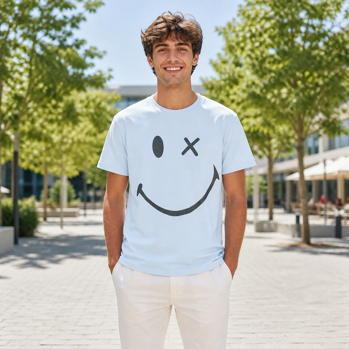 Polera celeste smile adulto algodón peruano