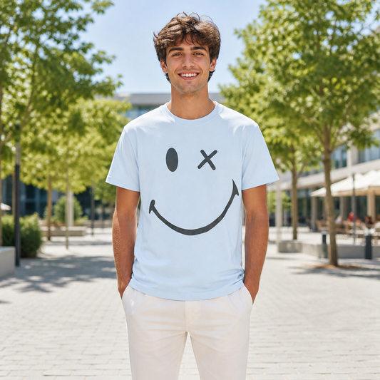 Polera celeste smile adulto algodón peruano