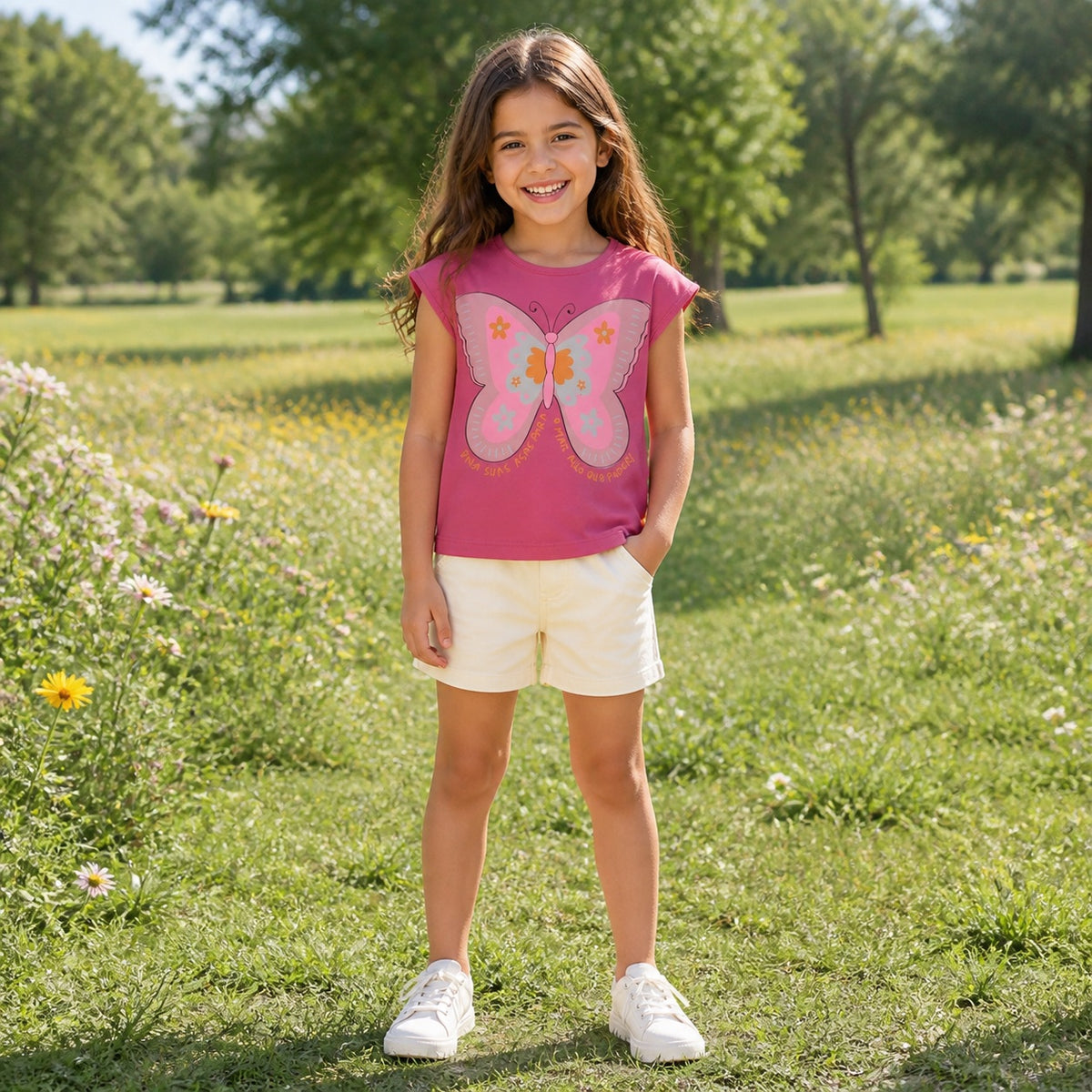 Polera rosa mariposa