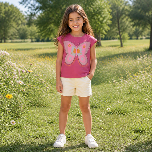 Polera rosa mariposa