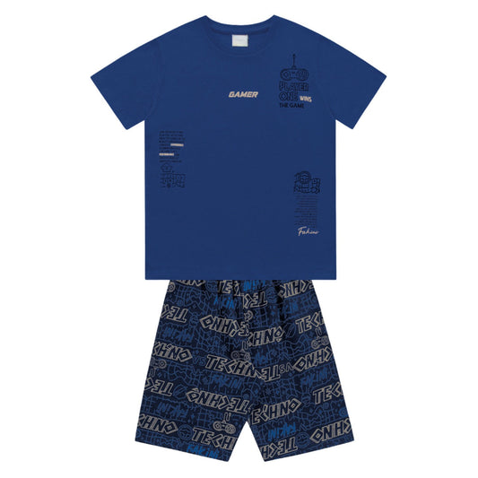 Conjunto polera azul y short gamer algodón