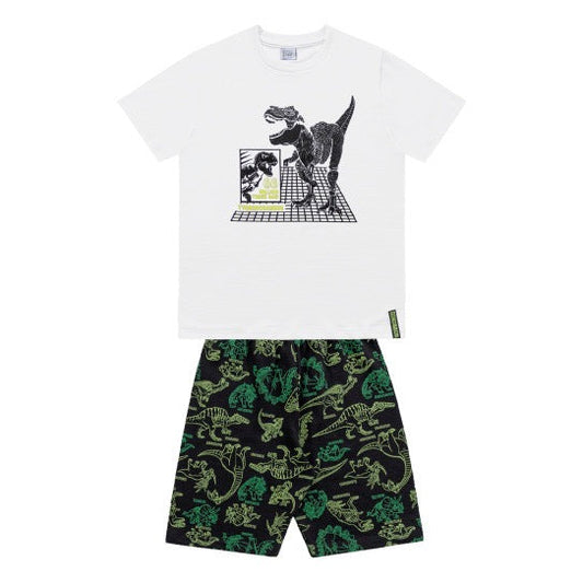 Conjunto polera blanca y short dinosaurio algodón