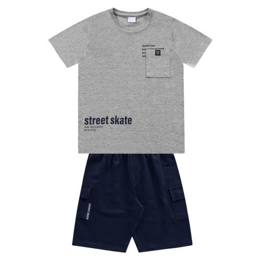 Conjunto polera gris y short skate algodón