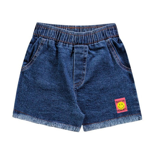 Short azul tipo jeans flecos