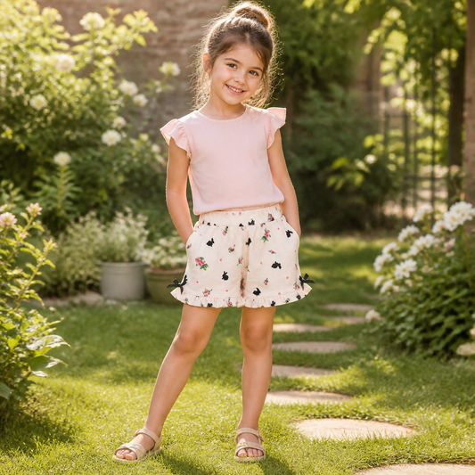 Short beige con vuelos algodón peruano