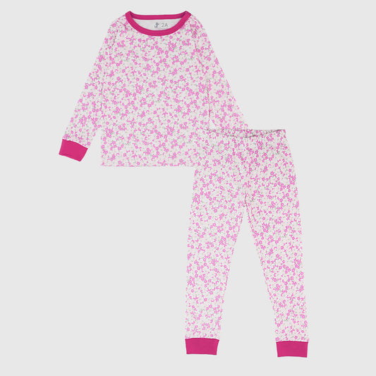 Pijama blanco flores fucsia algodón peruano