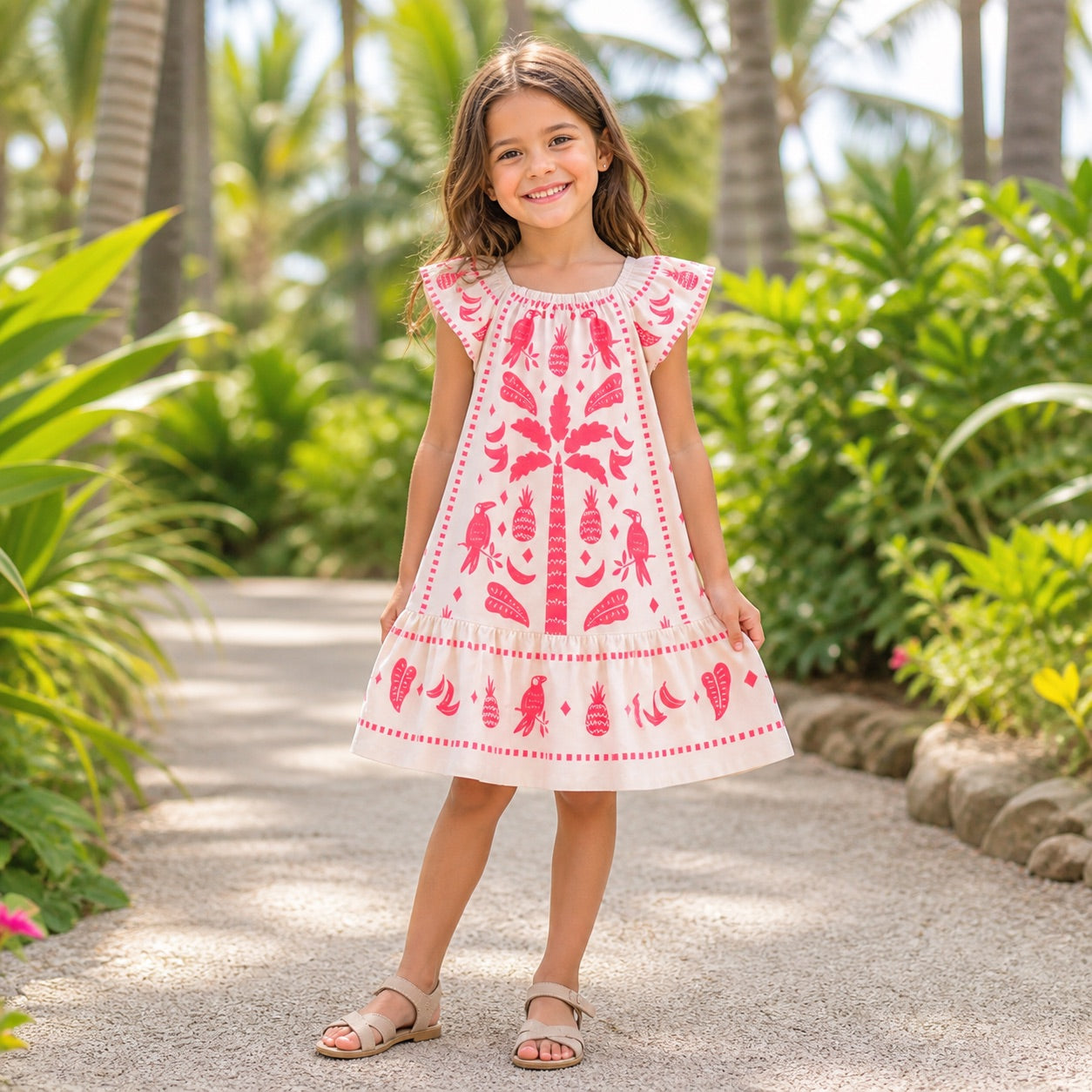 Vestido palmeras fucsia