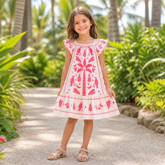 Vestido palmeras fucsia