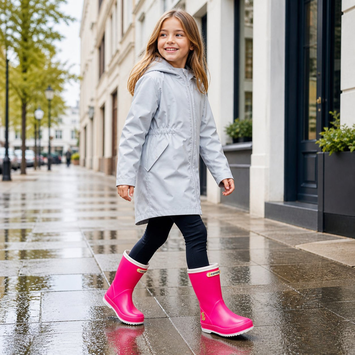 Bota de agua fucsia ribete blanco