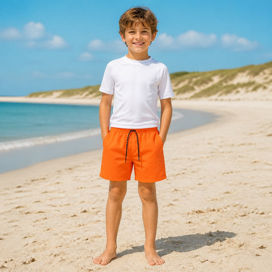Traje de baño niño naranjo flúor