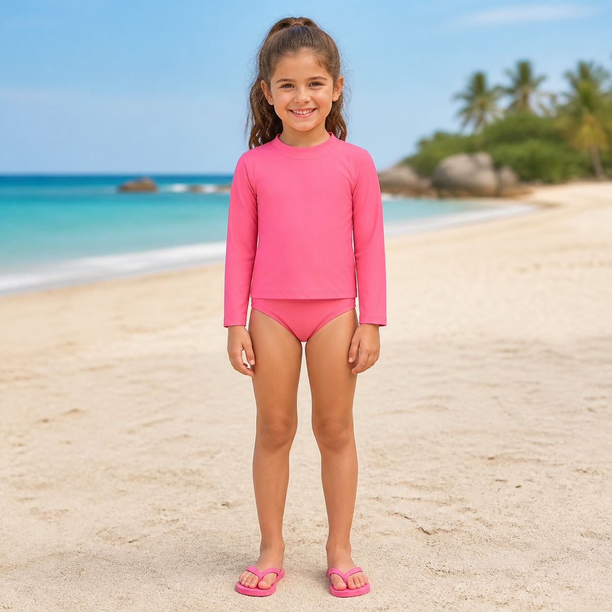 Conjunto traje de baño niña fucsia