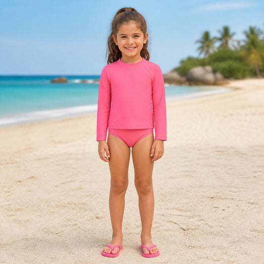 Conjunto traje de baño niña fucsia