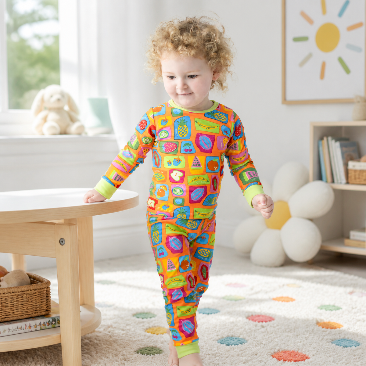 Conjunto pijama naranjo frutas algodon peruano