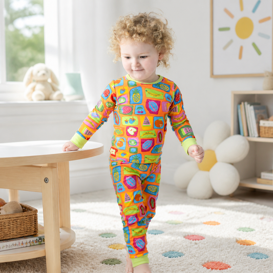 Conjunto pijama naranjo frutas algodon peruano