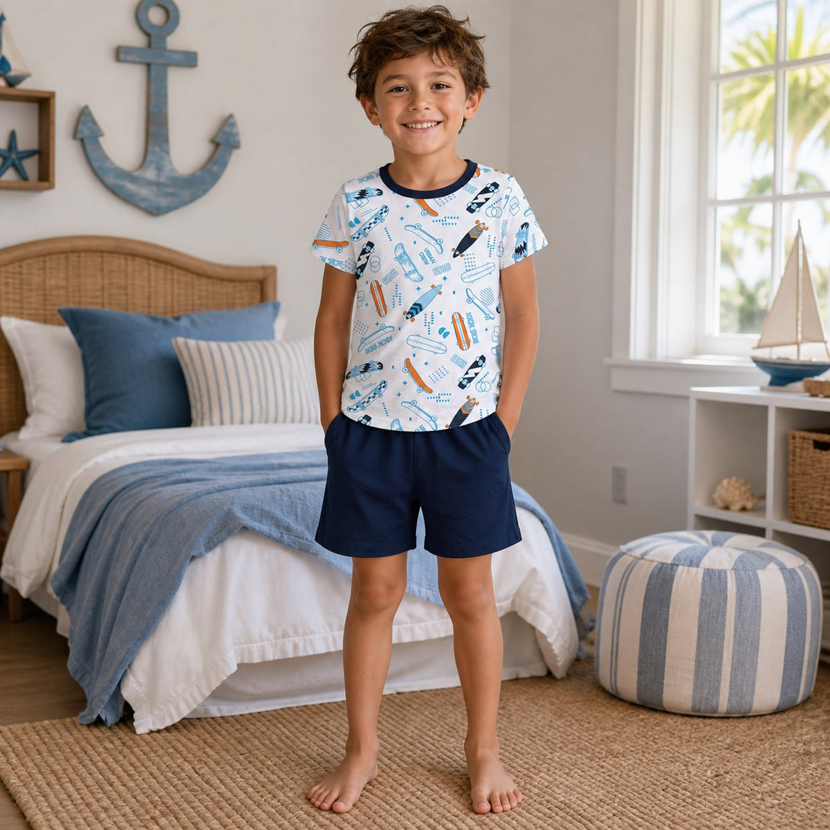 Pijama corto blanco tablas