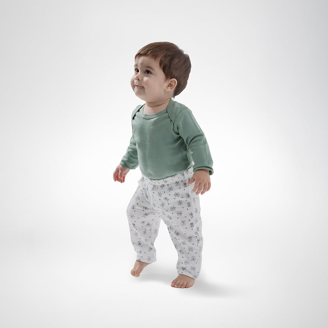 Pack pantalones blanco verde ositos algodón peruano
