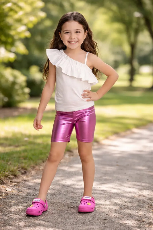 Calza corta rosada metalica