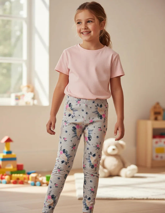 Calza gris flores algodón peruano