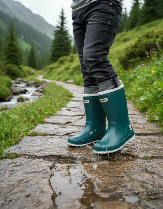 Bota de agua verde petróleo ribete blanco